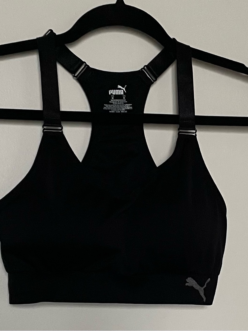 Puma Black Racerback Adjustable-Strap Sports Bra with Silver Logo